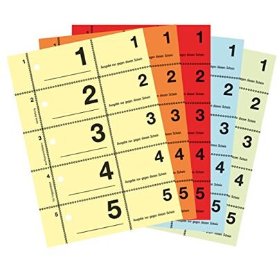 Avery 867-5 Lot de 5 carnets de tickets de vestiaires numérotés 1-500 5 couleurs Format A6 Avery 867-5 Lot de 5 carnets de tickets de vestiaires numérotés 1-500 5 couleurs Format A6