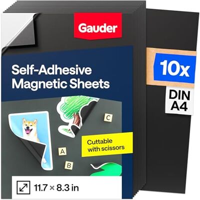 GAUDER Lot de 10 feuilles magnétiques autocollantes Papier magnétique découpable pour travaux manuels, photos et panneaux Film magnétique pour la maison, l'école et le bureau (DIN A4 297 x 210 GAUDER Lot de 10 feuilles magnétiques autocollantes Papier magnétique découpable pour travaux manuels, photos et panneaux Film magnétique pour la maison, l'école et le bureau (DIN A4 297 x 210