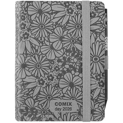 COMIX Mignon Agenda 2026 12 mois quotidien avec boucle élastique porte-crayon ou stylo, fermeture avec élastique et signet, crayon inclus, 9 x 12,5 cm, Flow COMIX Mignon Agenda 2026 12 mois quotidien avec boucle élastique porte-crayon ou stylo, fermeture avec élastique et signet, crayon inclus, 9 x 12,5 cm, Flow