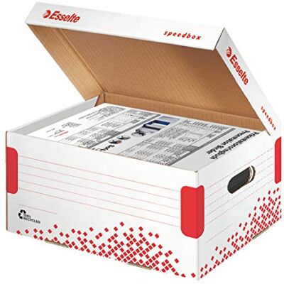 Esselte Boîte de Stockage et de Transport Speedbox, Couvercle Rabattable, Capacité 10kg, Blanc, 623911 Esselte Boîte de Stockage et de Transport Speedbox, Couvercle Rabattable, Capacité 10kg, Blanc, 623911