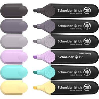 Schneider Job 150 surligneurs pastel avec tons de gris (en plastique recyclé, récompensé par l'ange bleu) étui de 6 assortis, turquoise, lilas, vanille, taupe, mauve, ardoise Schneider Job 150 surligneurs pastel avec tons de gris (en plastique recyclé, récompensé par l'ange bleu) étui de 6 assortis, turquoise, lilas, vanille, taupe, mauve, ardoise