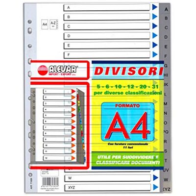 ALEVAR Séparateurs gris A4 11 trous/20 feuilles A-Z alphabétiques ALEVAR Séparateurs gris A4 11 trous/20 feuilles A-Z alphabétiques