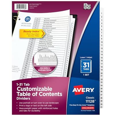 Avery 11128 Blanc 31pièce(s) intercalaire Avery 11128 Blanc 31pièce(s) intercalaire