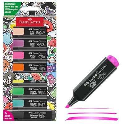 Faber-Castell 254692 Graffiti Lot de 8 surligneurs lumineux avec pointe biseautée durable, largeur de trait 1 à 5 mm, rechargeables Faber-Castell 254692 Graffiti Lot de 8 surligneurs lumineux avec pointe biseautée durable, largeur de trait 1 à 5 mm, rechargeables
