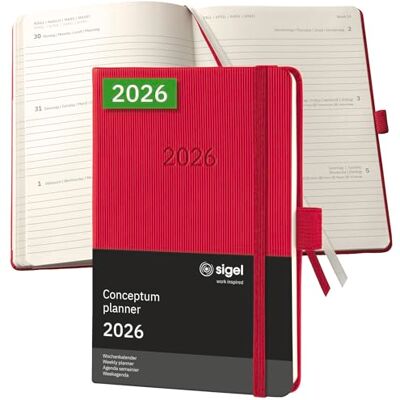 Sigel C2665 Wochenkalender Conceptum 2026, ca. A6, , rot: Agenda Conceptum, Classic, Hardcover Sigel C2665 Wochenkalender Conceptum 2026, ca. A6, , rot: Agenda Conceptum, Classic, Hardcover