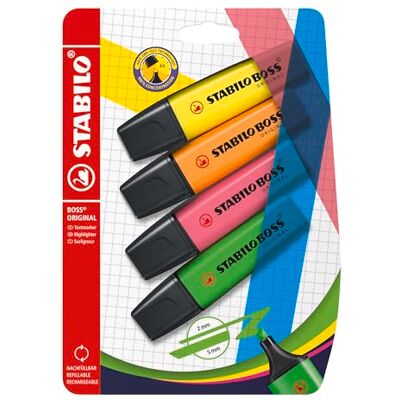 STABILO Surligneur BOSS ORIGINAL blister x 4 surligneurs coloris assortis STABILO Surligneur BOSS ORIGINAL blister x 4 surligneurs coloris assortis