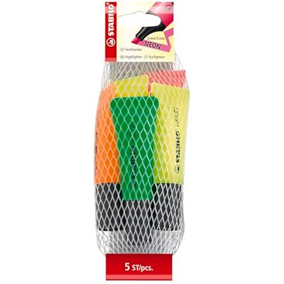 STABILO Surligneur NEON Filet x 5 surligneurs fluo Couleurs assortis STABILO Surligneur NEON Filet x 5 surligneurs fluo Couleurs assortis