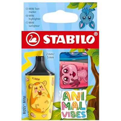 STABILO Lot de 3 surligneurs Boss Mini Animal Vibes Rose, jaune, bleu STABILO Lot de 3 surligneurs Boss Mini Animal Vibes Rose, jaune, bleu