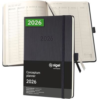 Sigel C2619 Wochenkalender Conceptum 2026, ca. A5, , schwarz: Agenda Conceptum, Classic, Hardcover Sigel C2619 Wochenkalender Conceptum 2026, ca. A5, , schwarz: Agenda Conceptum, Classic, Hardcover