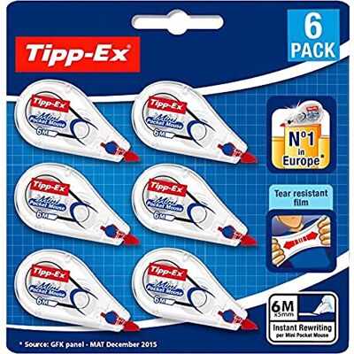 Tipp-Ex 962703 Correction Mini Pocket Mouse Rubans Correcteurs Très Résistant, 6 m x 5 mm, Lot de 2 Blisters de 3 Tipp-Ex 962703 Correction Mini Pocket Mouse Rubans Correcteurs Très Résistant, 6 m x 5 mm, Lot de 2 Blisters de 3
