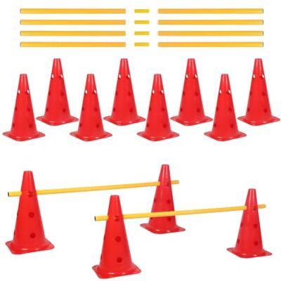Relaxdays Ensemble de haies à enfoncer , 18 pièces, rouge/jaune Entraînement d'agilité et de football pour chiens, 12 cônes, 6 barres, obstacles Relaxdays Ensemble de haies à enfoncer , 18 pièces, rouge/jaune Entraînement d'agilité et de football pour chiens, 12 cônes, 6 barres, obstacles