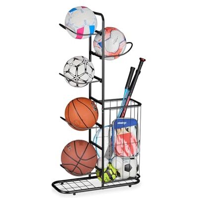 Relaxdays 1 support de ballon amovible pour ballon de basket-ball, football, équipement de sport avec panier en métal, noir, 1 pièce Relaxdays 1 support de ballon amovible pour ballon de basket-ball, football, équipement de sport avec panier en métal, noir, 1 pièce