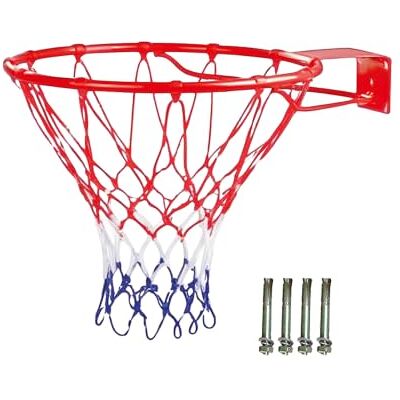 Relaxdays Panier de basket mural, avec filet et chevilles, coloris au choix Convient à une utilisation en extérieur, Ø : 45 cm, panier de basket en fer Relaxdays Panier de basket mural, avec filet et chevilles, coloris au choix Convient à une utilisation en extérieur, Ø : 45 cm, panier de basket en fer