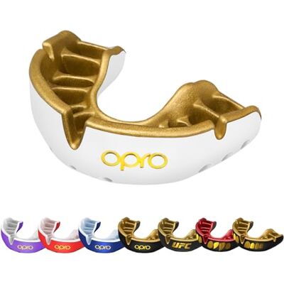 Opro Protège-dents Gold Level Protège-dents pour adultes et juniors, doté d'une technologie révolutionnaire d'ajustement pour la boxe, la rugby, le hockey, la crosse (Blanc, adulte) Opro Protège-dents Gold Level Protège-dents pour adultes et juniors, doté d'une technologie révolutionnaire d'ajustement pour la boxe, la rugby, le hockey, la crosse (Blanc, adulte)