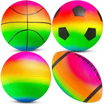 PlayBolt Sports Ball Set (4 Pack) 5-Inch Rainbow Mini Basketball, Soccer, Football & Playground Balls w/Hand Pump Fun Indoor Outdoor Toys for Toddlers, Little Kids, Preschoolers & Early Play PlayBolt Sports Ball Set (4 Pack) 5-Inch Rainbow Mini Basketball, Soccer, Football & Playground Balls w/Hand Pump Fun Indoor Outdoor Toys for Toddlers, Little Kids, Preschoolers & Early Play