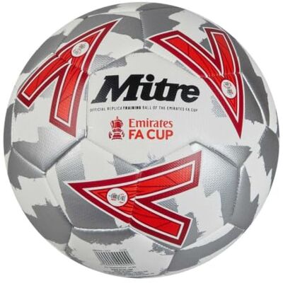 Mitre Ballon d'entraînement FA Cup Ballon d'entraînement haute performance Design extra durable, ballon, blanc/argenté/rouge, 4 Mitre Ballon d'entraînement FA Cup Ballon d'entraînement haute performance Design extra durable, ballon, blanc/argenté/rouge, 4