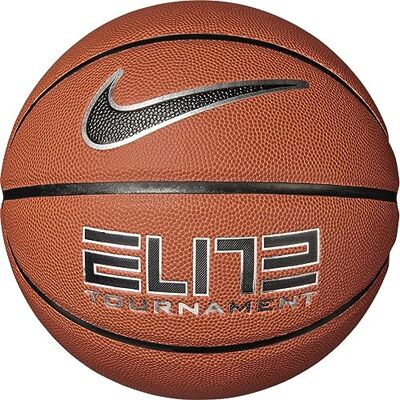 NIKE Elite Tournament 8P N.100.9915.855.07 Ballon de basket dégonflé en caoutchouc et cuir synthétique de couleur ambre/noir/argent métallisé, taille 7 NIKE Elite Tournament 8P N.100.9915.855.07 Ballon de basket dégonflé en caoutchouc et cuir synthétique de couleur ambre/noir/argent métallisé, taille 7