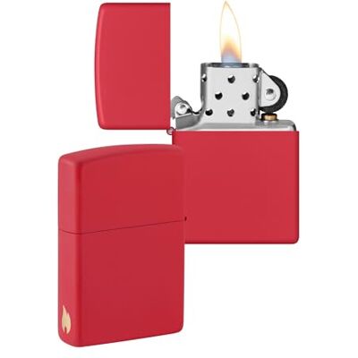 Zippo Briquet tempête, modèle Flame, finition rouge mat avec gravure laser, rechargeable, réutilisable, coupe-vent, boîte cadeau, fabriqué aux États-Unis Zippo Briquet tempête, modèle Flame, finition rouge mat avec gravure laser, rechargeable, réutilisable, coupe-vent, boîte cadeau, fabriqué aux États-Unis