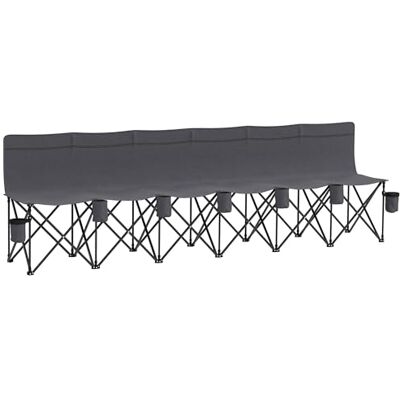Outsunny Banc pliable 6 places, chaise de camping portable avec cadre en métal, porte-gobelet et sac de transport, gris anthracite Outsunny Banc pliable 6 places, chaise de camping portable avec cadre en métal, porte-gobelet et sac de transport, gris anthracite