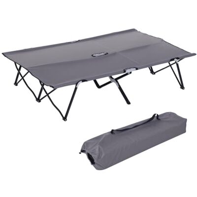 Outsunny Lit double de camping pliable pour extérieur, terrasse, lit de couchage super léger avec sac de transport (gris) Outsunny Lit double de camping pliable pour extérieur, terrasse, lit de couchage super léger avec sac de transport (gris)
