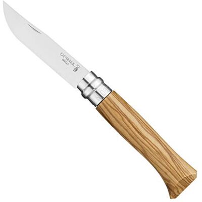 OPINEL Boîte N°08 Couteau Pliant Lame Inox Manche Bois d'Olivier Coupe Parfaite, Entretien Facile Bague de Sécurité Virobloc Fabrication Française OPINEL Boîte N°08 Couteau Pliant Lame Inox Manche Bois d'Olivier Coupe Parfaite, Entretien Facile Bague de Sécurité Virobloc Fabrication Française