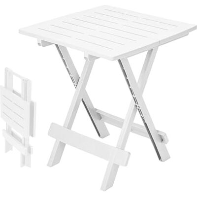 Spetebo Adige Table Pliante en Plastique Blanc Table d'Appoint de Jardin, Camping, Thé et Balcon 45 x 43 cm Spetebo Adige Table Pliante en Plastique Blanc Table d'Appoint de Jardin, Camping, Thé et Balcon 45 x 43 cm