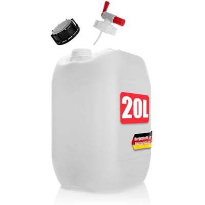 BigDean Bidon d'eau 20 l avec robinet d'écoulement et couvercle à visser Blanc naturel Sans BPA Convient pour un usage alimentaire Empilable Homologation ONU DIN 61 Réservoir d'eau BigDean Bidon d'eau 20 l avec robinet d'écoulement et couvercle à visser Blanc naturel Sans BPA Convient pour un usage alimentaire Empilable Homologation ONU DIN 61 Réservoir d'eau