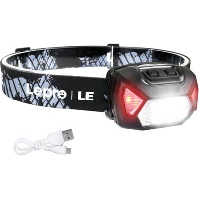 Lepro Lampe frontale rechargeable, lampe frontale LED étanche 2000L avec lumières d'avertissement rouges, 6 modes d'éclairage, longue durée, phare léger pour enfants et adultes pour la course, la Lepro Lampe frontale rechargeable, lampe frontale LED étanche 2000L avec lumières d'avertissement rouges, 6 modes d'éclairage, longue durée, phare léger pour enfants et adultes pour la course, la