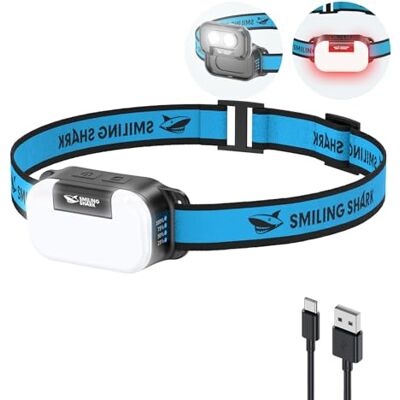 Smiling Shark TD-0151 Lampe frontale LED rechargeable par USB Design à rabat avec lumière blanche et chaude et rouge Floodlight & Spotlight étanche pour adulte enfant camping pêche Smiling Shark TD-0151 Lampe frontale LED rechargeable par USB Design à rabat avec lumière blanche et chaude et rouge Floodlight & Spotlight étanche pour adulte enfant camping pêche