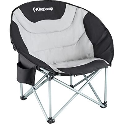 KingCamp Chaise de Camping Ronde Pliante Soucoupe de Lune Siège Rembourré Cadre en Acier Robuste avec Porte-gobelet & Poche Arrière KingCamp Chaise de Camping Ronde Pliante Soucoupe de Lune Siège Rembourré Cadre en Acier Robuste avec Porte-gobelet & Poche Arrière