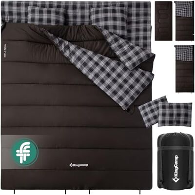KingCamp Sac de Couchage Double avec 2 Oreillers, Sac de Couchage pour 2 personnes Détachable en Flanelle de Coton Confortable pour Camping Tentes Camion Randonnée Extérieur Intérieur Hiver KingCamp Sac de Couchage Double avec 2 Oreillers, Sac de Couchage pour 2 personnes Détachable en Flanelle de Coton Confortable pour Camping Tentes Camion Randonnée Extérieur Intérieur Hiver