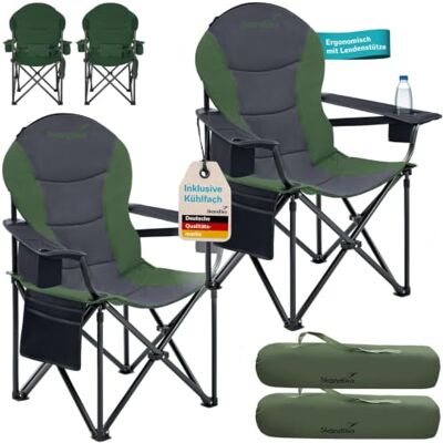 skandika Relax Comfort Lot de 2 chaises pliantes confortables avec porte-gobelet et compartiment réfrigérant, jusqu'à 160 kg maximum, pliables, légères, pour camping, tente, festival, pêche (vert/gris skandika Relax Comfort Lot de 2 chaises pliantes confortables avec porte-gobelet et compartiment réfrigérant, jusqu'à 160 kg maximum, pliables, légères, pour camping, tente, festival, pêche (vert/gris