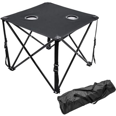 Spetebo Table de camping ultra légère avec 2 porte-gobelets – 48 x 48 cm – Table pliante d'extérieur noire avec sac de transport – Table pliable légère avec sac pour jardin, pêche, camping Spetebo Table de camping ultra légère avec 2 porte-gobelets – 48 x 48 cm – Table pliante d'extérieur noire avec sac de transport – Table pliable légère avec sac pour jardin, pêche, camping