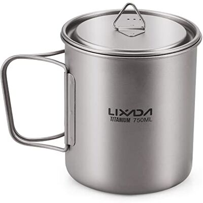 Lixada Pot de Camping Ultra léger en Titane avec poignée de Suspension Tasse d'eau extérieure pour Pique-Nique, randonnée, Camping, randonnée Lixada Pot de Camping Ultra léger en Titane avec poignée de Suspension Tasse d'eau extérieure pour Pique-Nique, randonnée, Camping, randonnée