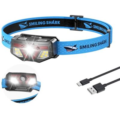 Smiling Shark ZL-105 Lampe frontale LED rechargeable avec détecteur de mouvement 6 modes d'éclairage Spot et projecteur Blanc et lumière rouge super lumineux pour camping, randonnée, course à pied Smiling Shark ZL-105 Lampe frontale LED rechargeable avec détecteur de mouvement 6 modes d'éclairage Spot et projecteur Blanc et lumière rouge super lumineux pour camping, randonnée, course à pied