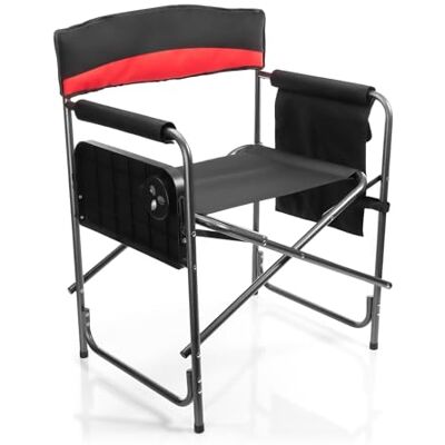 BigDean Chaise de camping confortable noire avec table pliante pratique avec porte-gobelet Fauteuil de camping rembourré 62 x 83 cm (l x h) avec poche latérale Chaise pliante pliable Charge BigDean Chaise de camping confortable noire avec table pliante pratique avec porte-gobelet Fauteuil de camping rembourré 62 x 83 cm (l x h) avec poche latérale Chaise pliante pliable Charge