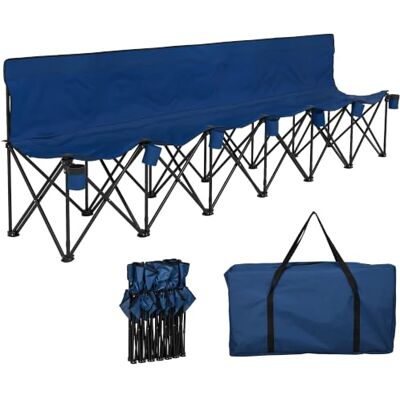 Outsunny Banc pliable 6 places, chaise de camping portable avec cadre en acier, porte-gobelet et sac de transport, bleu Outsunny Banc pliable 6 places, chaise de camping portable avec cadre en acier, porte-gobelet et sac de transport, bleu