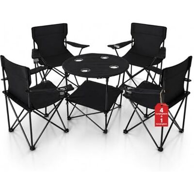 BigDean Set de camping 1 table de camping + 4 chaises de camping pliantes Chaise de camping avec table pliable – Table de camping, chaise de pêche, chaise de pêche, table de camping avec chaises BigDean Set de camping 1 table de camping + 4 chaises de camping pliantes Chaise de camping avec table pliable – Table de camping, chaise de pêche, chaise de pêche, table de camping avec chaises