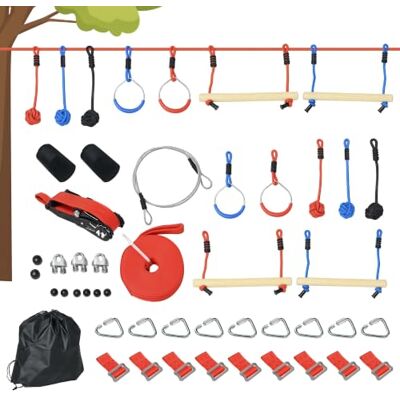 Outsunny Parcours d'obstacles ninja pour enfants bleu noir rouge 30 Accessoires, 10 m de Slackline, Sac de Transport Outsunny Parcours d'obstacles ninja pour enfants bleu noir rouge 30 Accessoires, 10 m de Slackline, Sac de Transport
