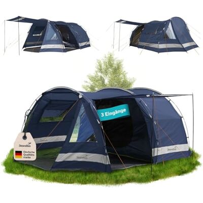 skandika Kambo Tente Tunnel pour 4 à 8 Personnes Cabine de Couchage Sombre, Étanche avec Colonne d'Eau 3000, 3 Entrées, Toit Pare-Soleil, Auvent Familiale skandika Kambo Tente Tunnel pour 4 à 8 Personnes Cabine de Couchage Sombre, Étanche avec Colonne d'Eau 3000, 3 Entrées, Toit Pare-Soleil, Auvent Familiale