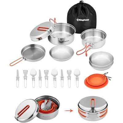 KingCamp Set de cuisine de camping, ustensiles de camping ultralégers en inox, vaisselle pliante pour le camping, idéale pour la randonnée, les pique-niques et la pêche KingCamp Set de cuisine de camping, ustensiles de camping ultralégers en inox, vaisselle pliante pour le camping, idéale pour la randonnée, les pique-niques et la pêche