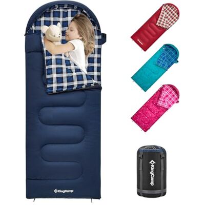 KingCamp Sac de couchage pour enfants, 7° C, léger, imperméable et compact, en flanelle, pour temps froid et chaud, accessoires essentiels pour camping, pour enfants de 10 à 12 ans jusqu’à 1,65 m KingCamp Sac de couchage pour enfants, 7° C, léger, imperméable et compact, en flanelle, pour temps froid et chaud, accessoires essentiels pour camping, pour enfants de 10 à 12 ans jusqu’à 1,65 m