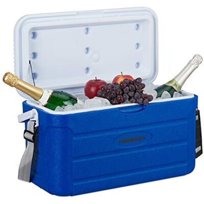 Relaxdays glacière 20 L, petite glacière portable, ceinture & poignée, sans électricité, 29 x 52,5 x 26,5 cm, bleu Relaxdays glacière 20 L, petite glacière portable, ceinture & poignée, sans électricité, 29 x 52,5 x 26,5 cm, bleu