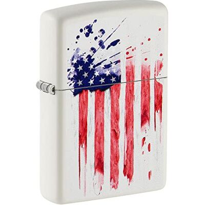 Zippo Briquet tempête, motif drapeau américain avec finition blanc mat, impression colorée Color Image, rechargeable, réutilisable, design coupe-vent, boîte cadeau, fabriqué aux États-Unis Zippo Briquet tempête, motif drapeau américain avec finition blanc mat, impression colorée Color Image, rechargeable, réutilisable, design coupe-vent, boîte cadeau, fabriqué aux États-Unis
