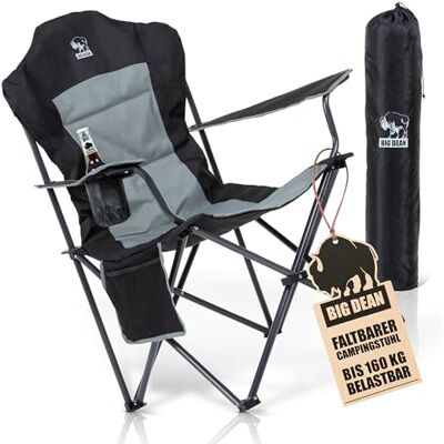 BigDean Chaise de camping pliable de luxe Charge maximale : 160 kg Grand dossier haut BigDean Chaise de camping pliable de luxe Charge maximale : 160 kg Grand dossier haut