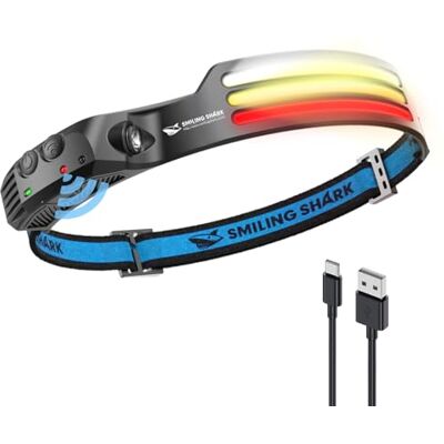 Smiling Shark Lampe Frontale, 230°Angle Large 3*LED Bandes Lumineuses Multi-Couleurs Avec Rechargeable et Capteur de Motion Étanche pour le Camping la Randonnée, Lampe-Frontale-LED-Camping-Light Smiling Shark Lampe Frontale, 230°Angle Large 3*LED Bandes Lumineuses Multi-Couleurs Avec Rechargeable et Capteur de Motion Étanche pour le Camping la Randonnée, Lampe-Frontale-LED-Camping-Light