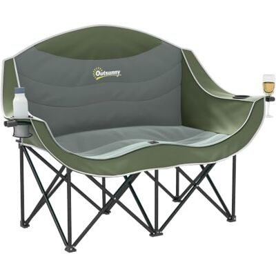 Outsunny Chaise camping double adulte avec accoudoirs 250kg Vert Chaise pliante rembourrée XL robuste, 2 places, sac, porte-gobelets, randonnée, pique-nique, camping, pêche Outsunny Chaise camping double adulte avec accoudoirs 250kg Vert Chaise pliante rembourrée XL robuste, 2 places, sac, porte-gobelets, randonnée, pique-nique, camping, pêche