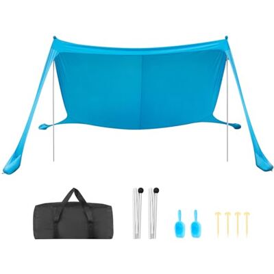 VEVOR UPF50+ Tente pare-soleil de plage pour extérieur, protection solaire avec ancre, dimensions 3,4 x 3,4 x 2 m, pare-soleil de plage avec poteaux de support pour tente portable pour camping, voyage VEVOR UPF50+ Tente pare-soleil de plage pour extérieur, protection solaire avec ancre, dimensions 3,4 x 3,4 x 2 m, pare-soleil de plage avec poteaux de support pour tente portable pour camping, voyage