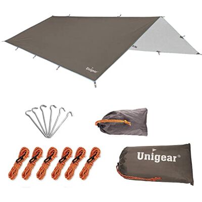 Unigear Bâche Anti-Pluie, Tarp Rain Fly Toile de Tente Imperméable Abri de Randonnée Pliable Léger Imperméable à l'eau pour Le Camping et la Protection Contre la Pluie, la Neige et Le Soleil Unigear Bâche Anti-Pluie, Tarp Rain Fly Toile de Tente Imperméable Abri de Randonnée Pliable Léger Imperméable à l'eau pour Le Camping et la Protection Contre la Pluie, la Neige et Le Soleil
