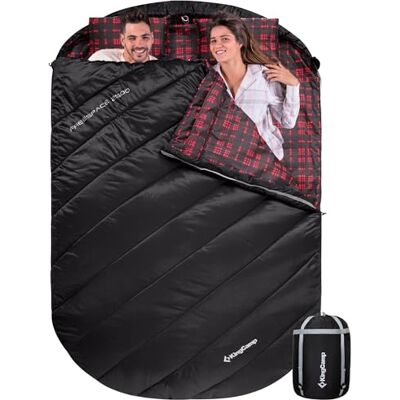 KingCamp Sac de couchage double en flanelle avec oreiller, sac de couchage pour 2 personnes, sac de couchage 3-4 saisons, imperméable, chaud et confortable, sac de couchage d'extérieur KingCamp Sac de couchage double en flanelle avec oreiller, sac de couchage pour 2 personnes, sac de couchage 3-4 saisons, imperméable, chaud et confortable, sac de couchage d'extérieur